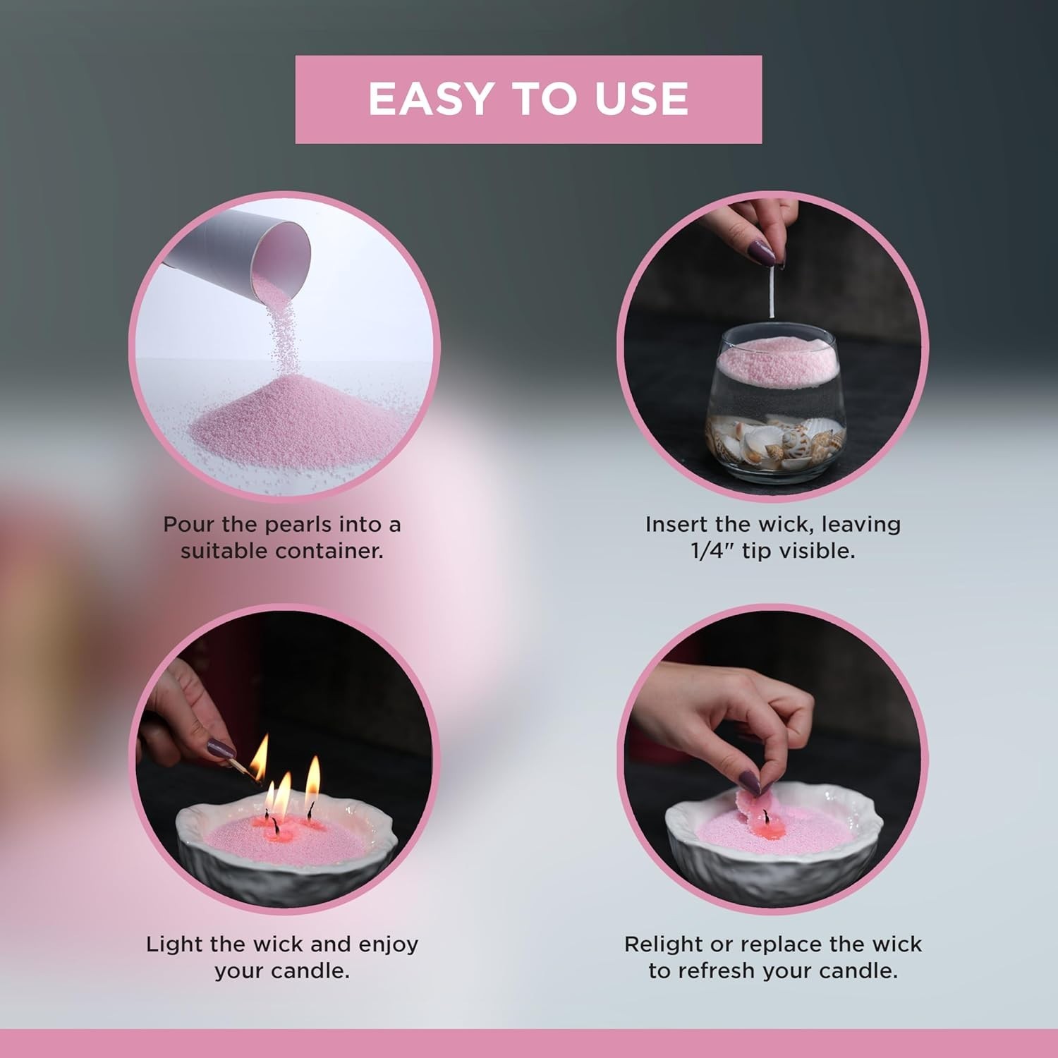 Pink Pearled Candle Sand Making Creative Candles 8.8oz + 30 Wicks 120+ Hours Fun