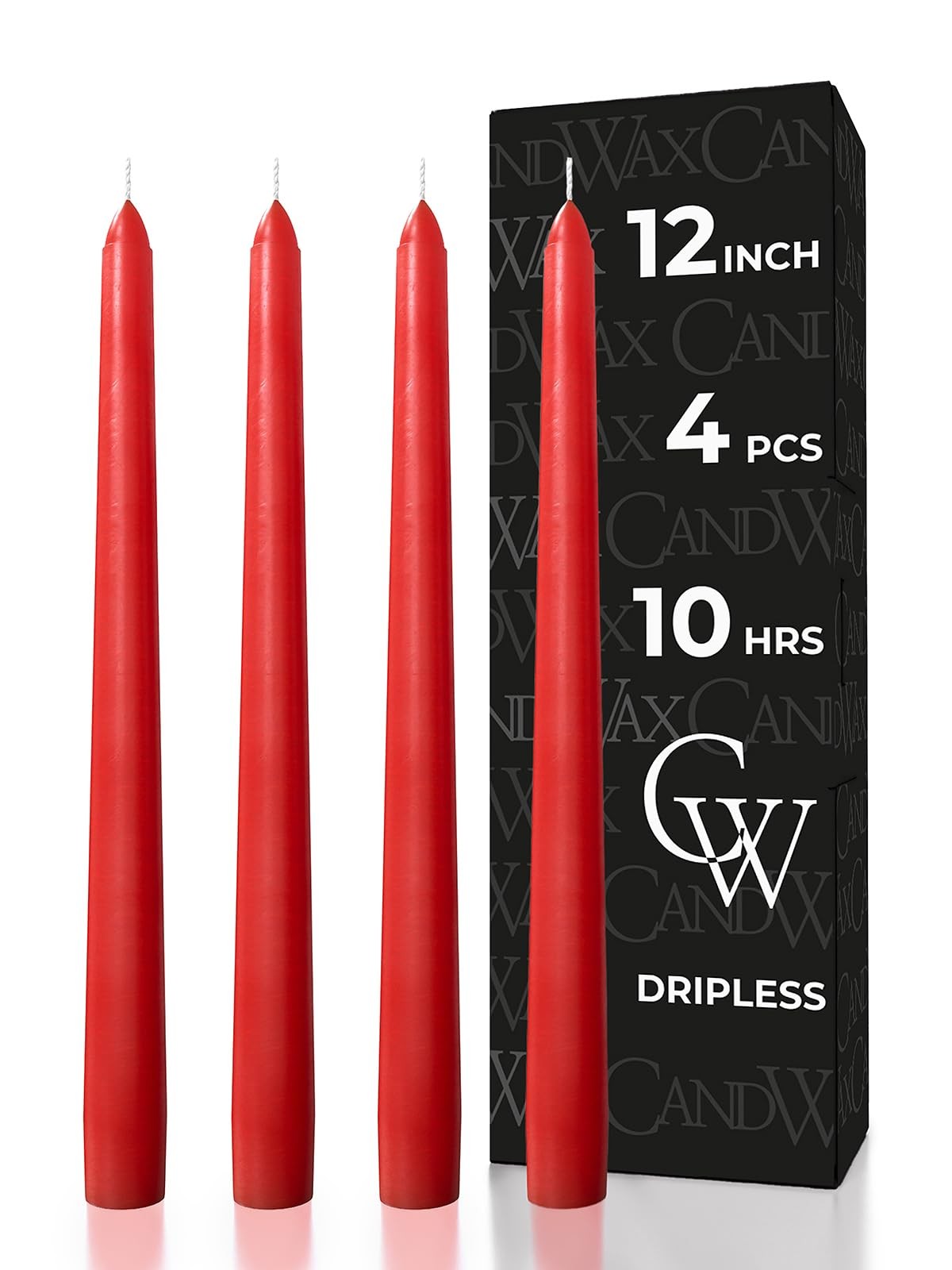 12 inch Red Taper Candles Set of 4 – Dripless and Long Burning Red Candlestic…