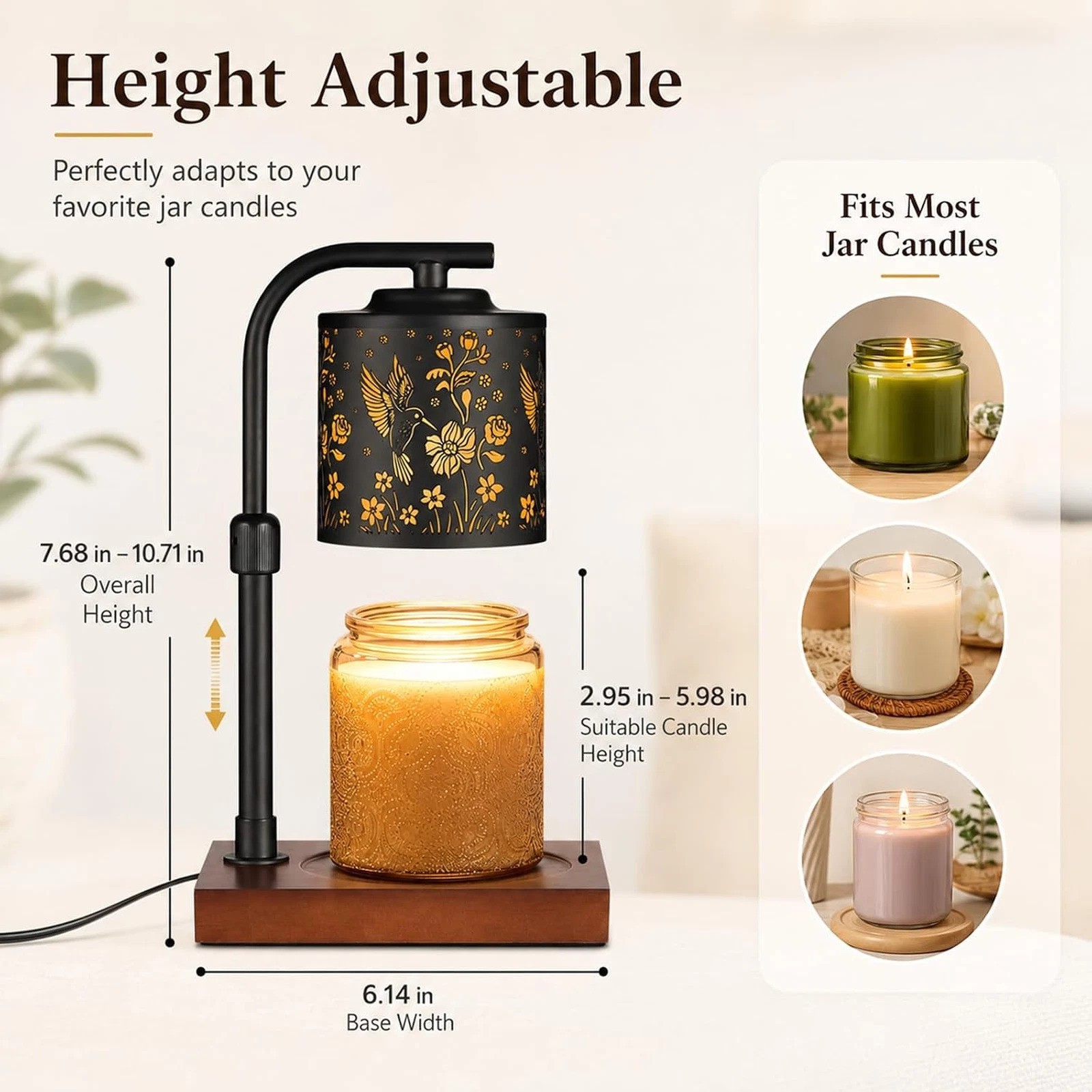 Candle Warmer Lamp with Adjustable Height Dimmable for Jar Candles Gift Home