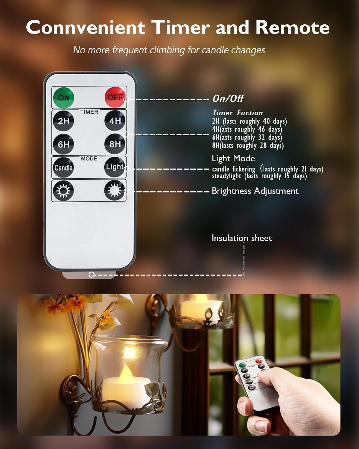 12-Pack Remote Flameless LED Battery Tea Light Candles, 400+Hrs | 2/4/6/8H Ti…