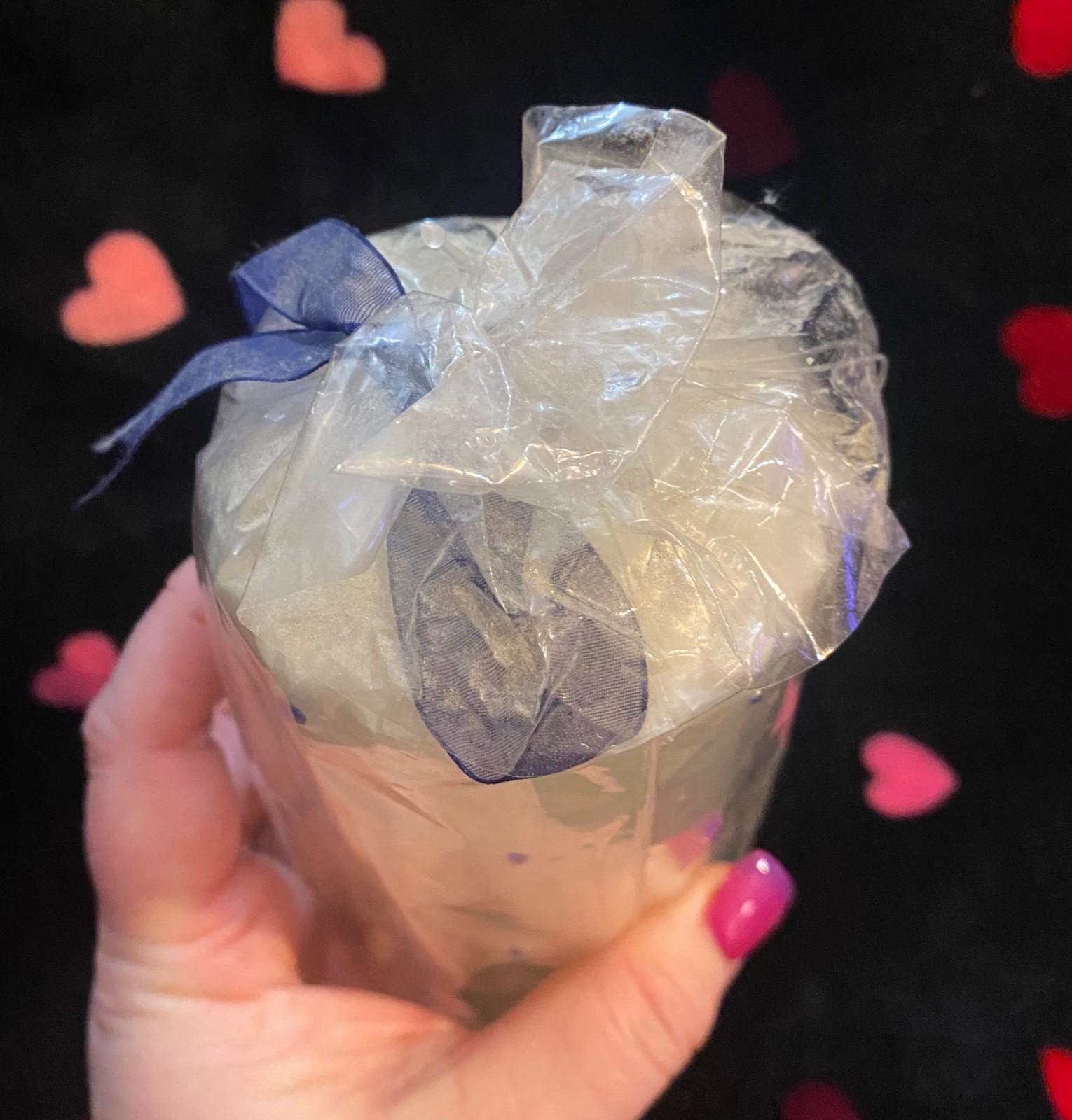 NIP Cream&Blue Bling Pillar Candle Bridal Jewel Vanilla Boho 6in Cotton Wick VTG