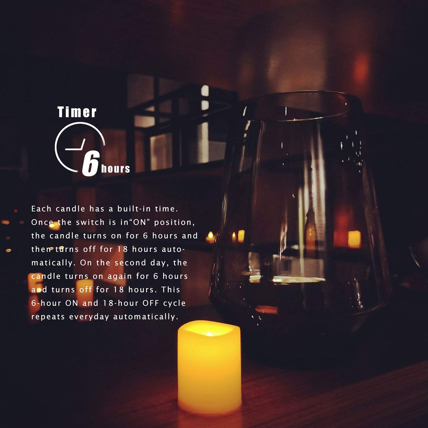 Flameless Flickering LED Votive Tealight Candles Battery Operated with Timer / 6