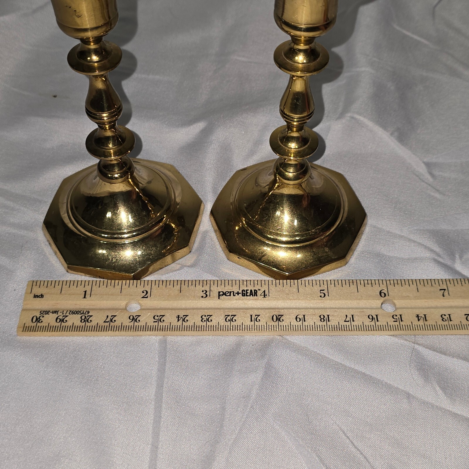 Vintage Solid Brass Taper Candlestick Holders Pair Octagonal Base Made in India