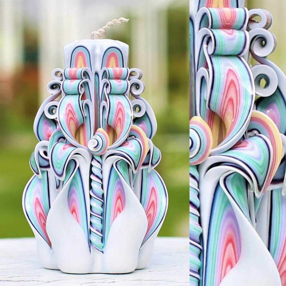 Rainbow Decorative Carved Candle, Best Christmas Gift Idea 6.7 inch