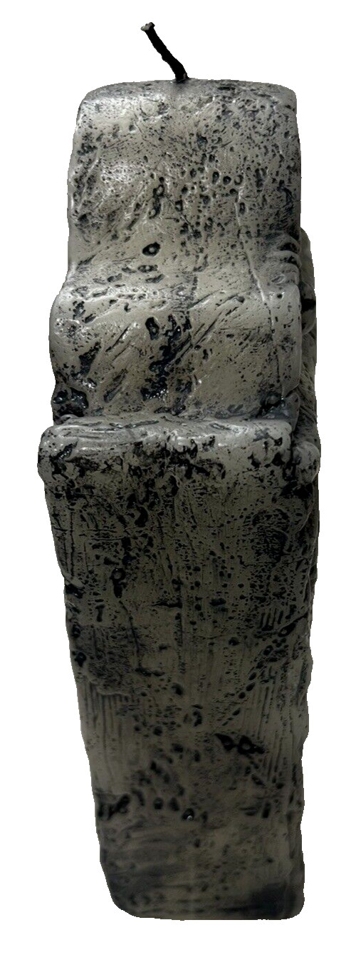 Large Vtg Halloween Tombstone Candle Skull & Bones Gothic Gray Wax Decor 8″ New