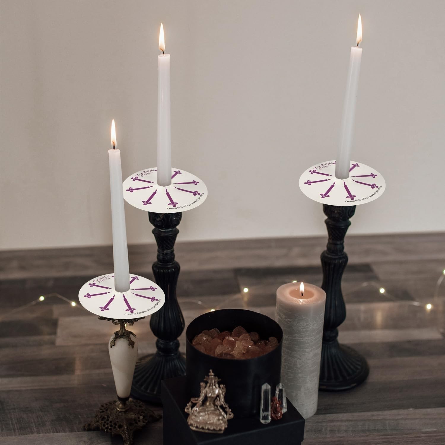 200 White Church Candles with Drip Protectors for Devotional Candlelight Vigil S