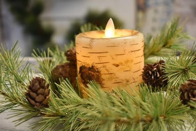 Birch Pillar Candle Moving Flame (3×4 inches)