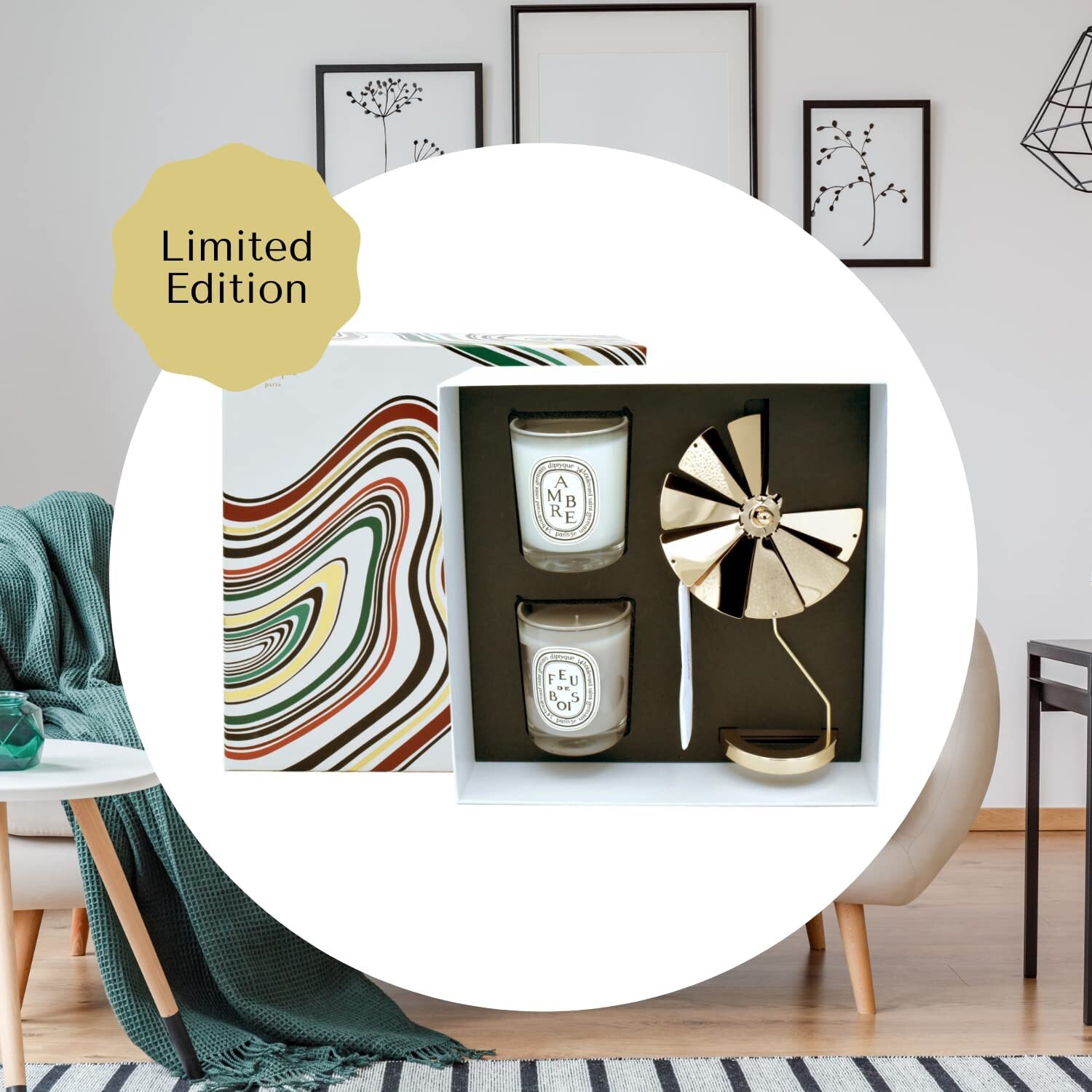 DIPTYQUE NEW LTD Edition Feu de Bois & Amber Carousel Set- 2X 70G Candles *NIB*