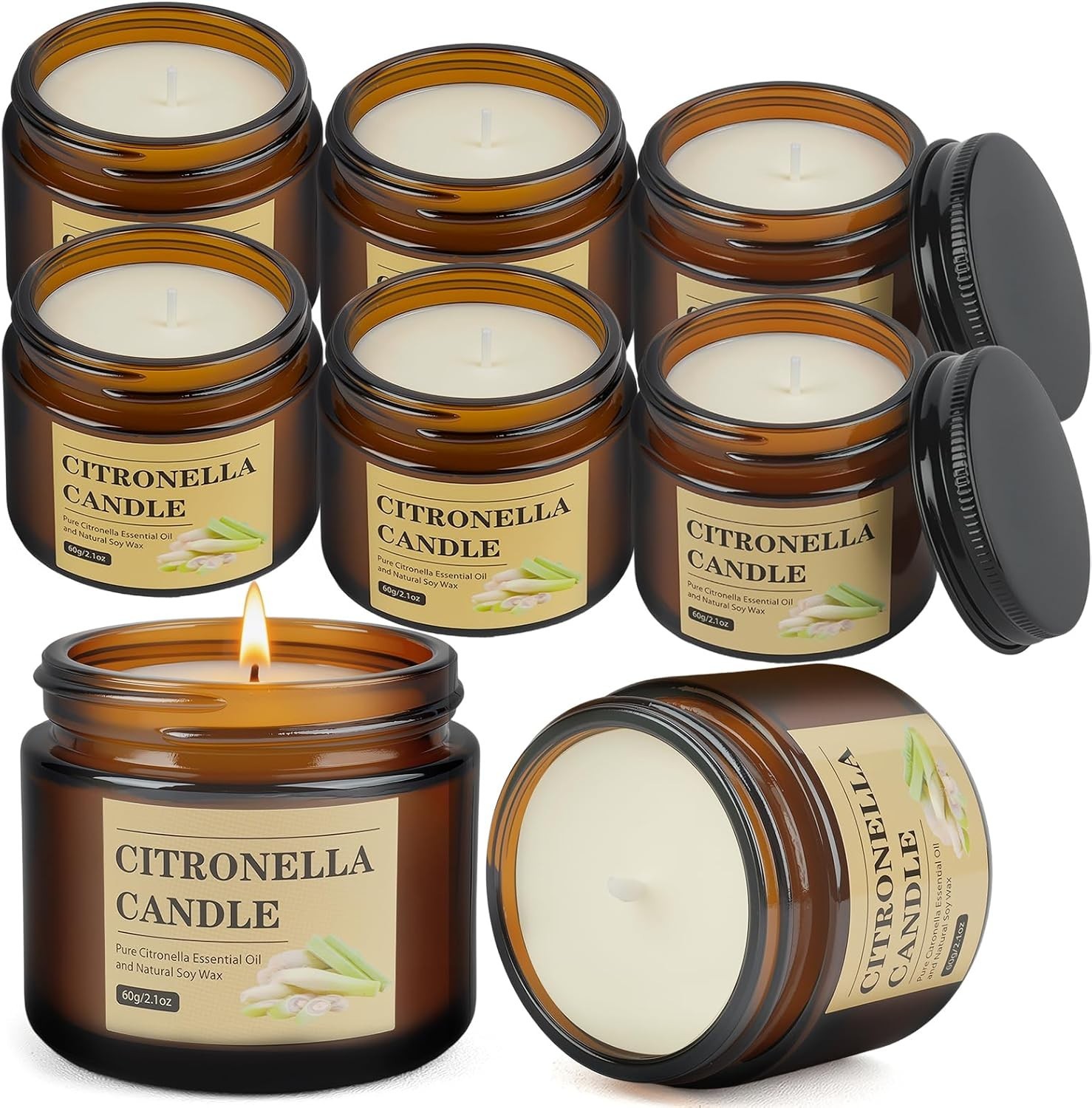 Citronella Candles Outdoor, 8 Pack Citronella Candles with Lids, 120 Hours Bu…
