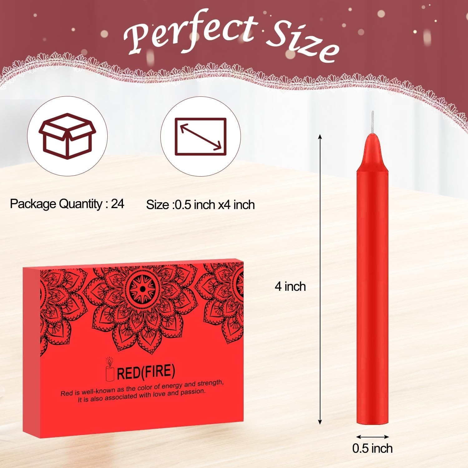 24-Pack of 4-Inch Red Unscented Taper Candles – Perfect for Spiritual Practices