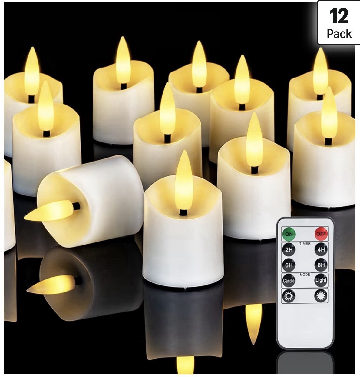 Homemory White LED Votive Candles 12-Pack Remote Timer Flickering CR2450