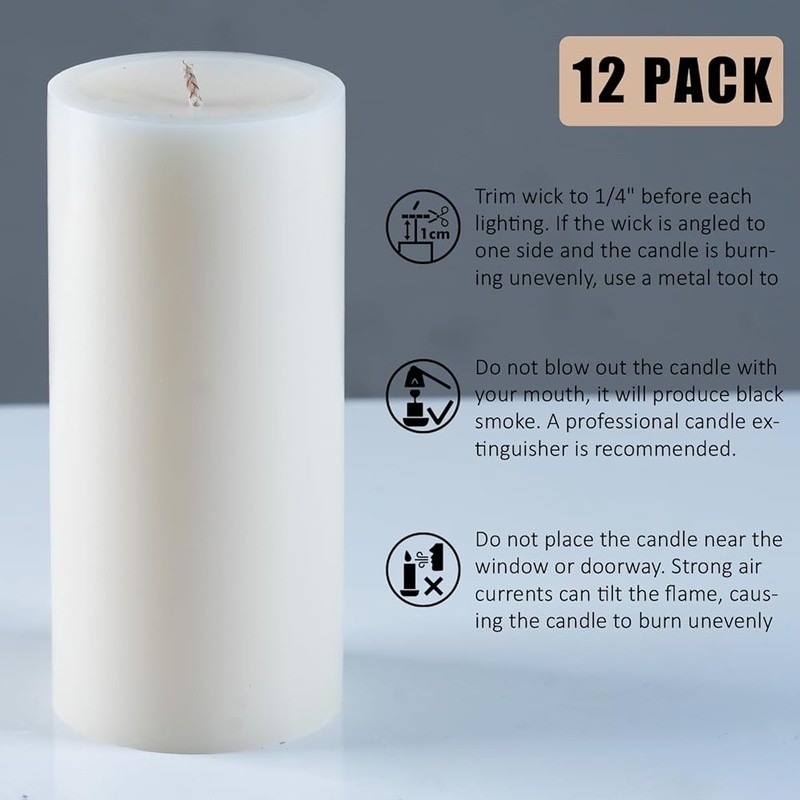 Unscented Pillar Candles Set 12 Clean Burning Dripless Long Lasting Home Decor