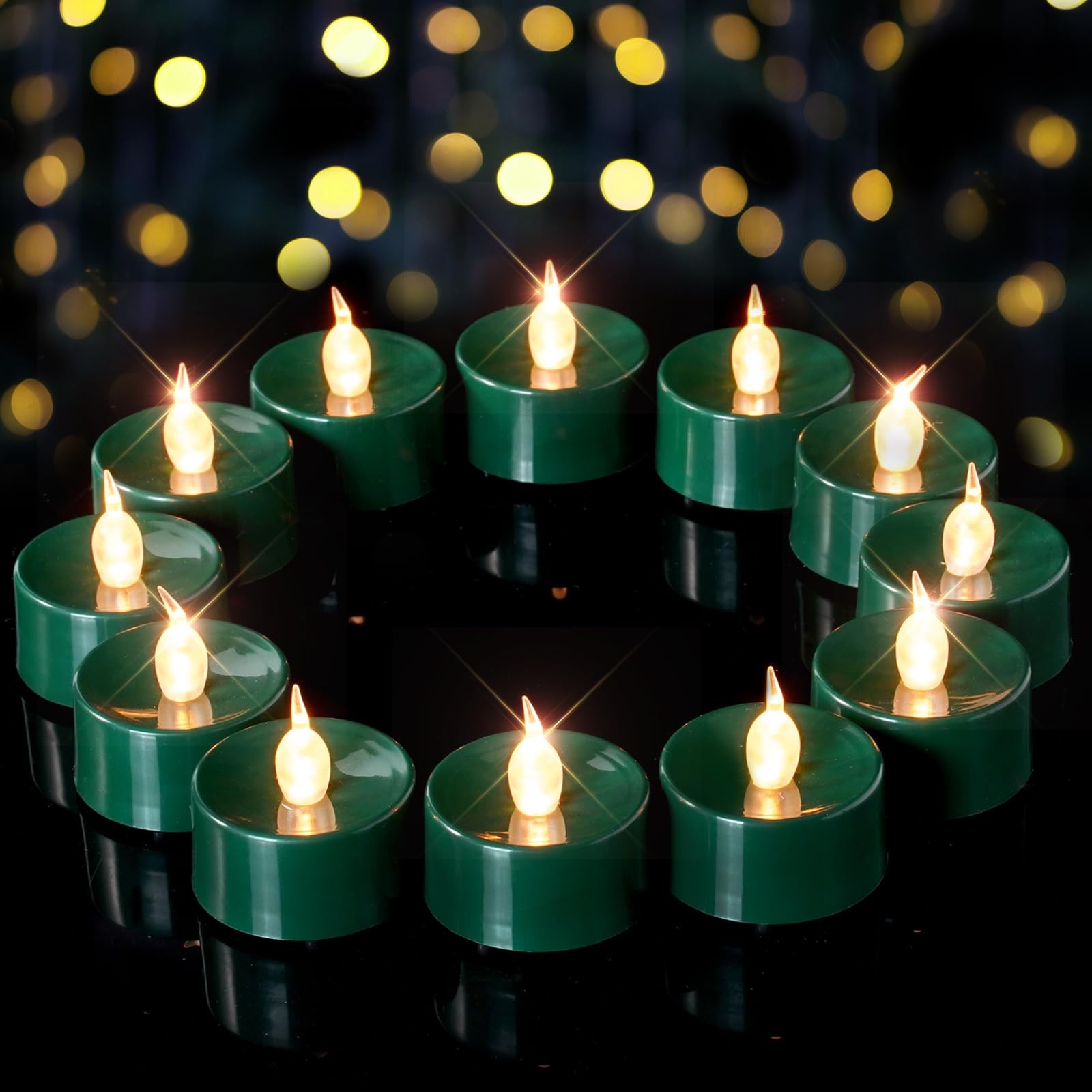 Green LED Candles, 24 Pack Tea Lights Candles Battery Operated, Flameless Tea…