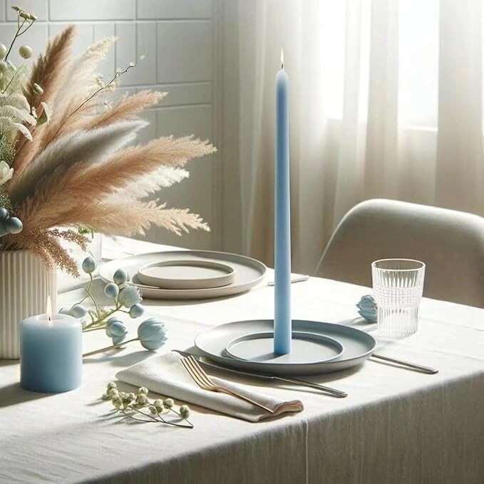 10 Inch Baby Blue Dripless Taper Candles Smokeless Unscented Long Burn 4 PCS