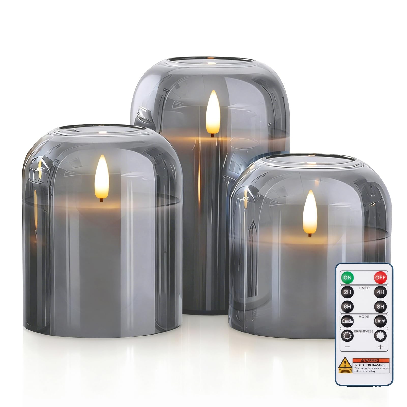 Homemory Glass Flameless Candles, Battery Operated Plliar Candles Realistic