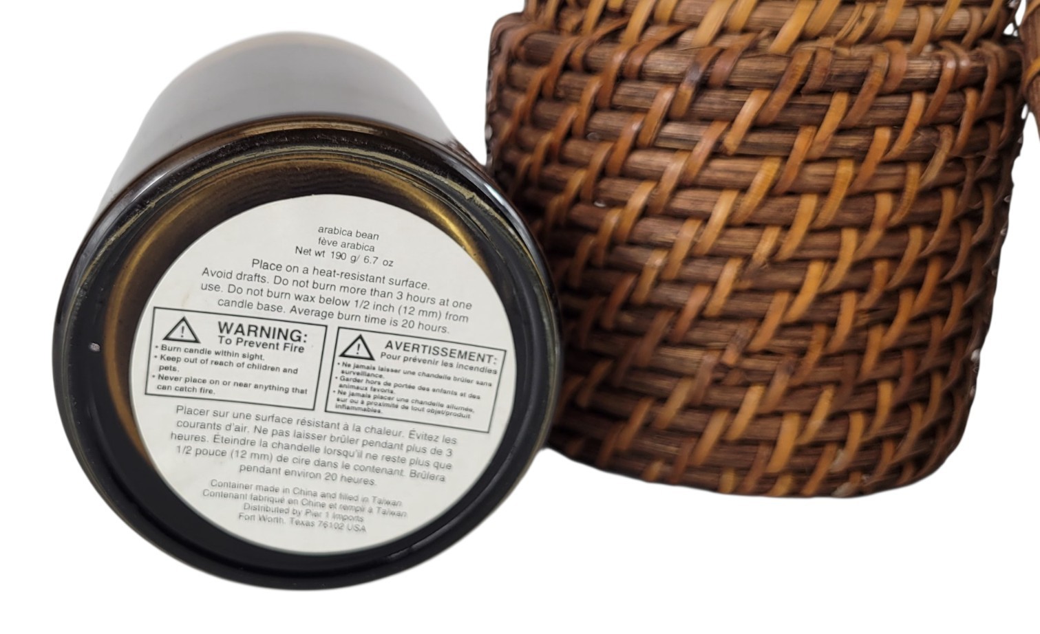Pier 1 Imports Arabica Bean Brown Single Wick 6.7 oz Candle In Wicker Container