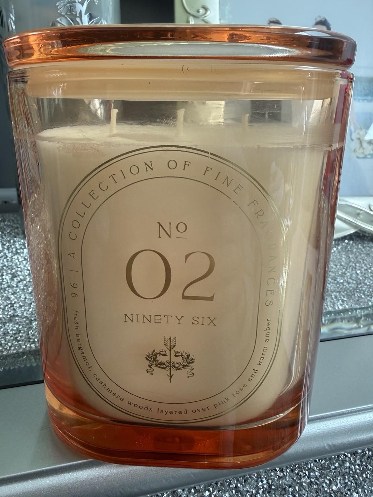 Ninety Six No 02 Candle 26 oz 3-Wick Large Premium Bergamot Rose Amber DW Home