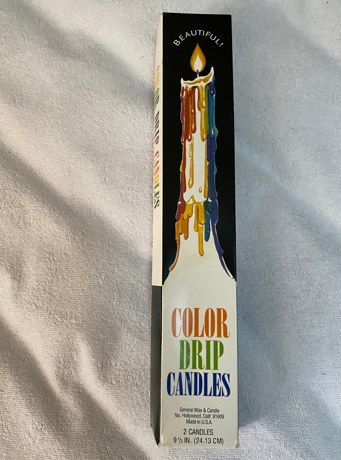 2 Per Pack Rainbow Multi Wax Color Drip Candles 9 1/5 ” Tall Vintage New