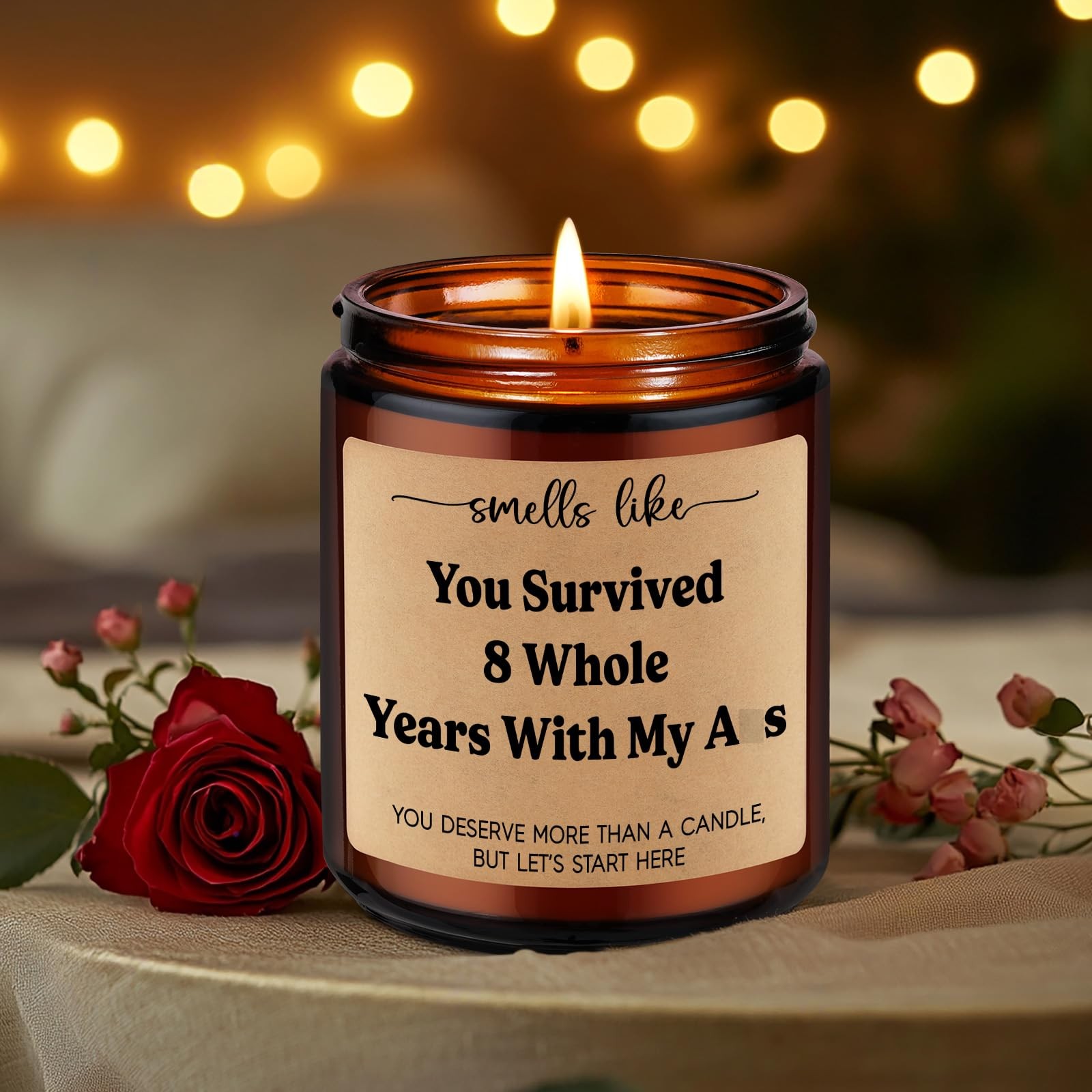 Bronze 8th Wedding Anniversary Candle 8 Year Couple Gift Him Her Wife Husband