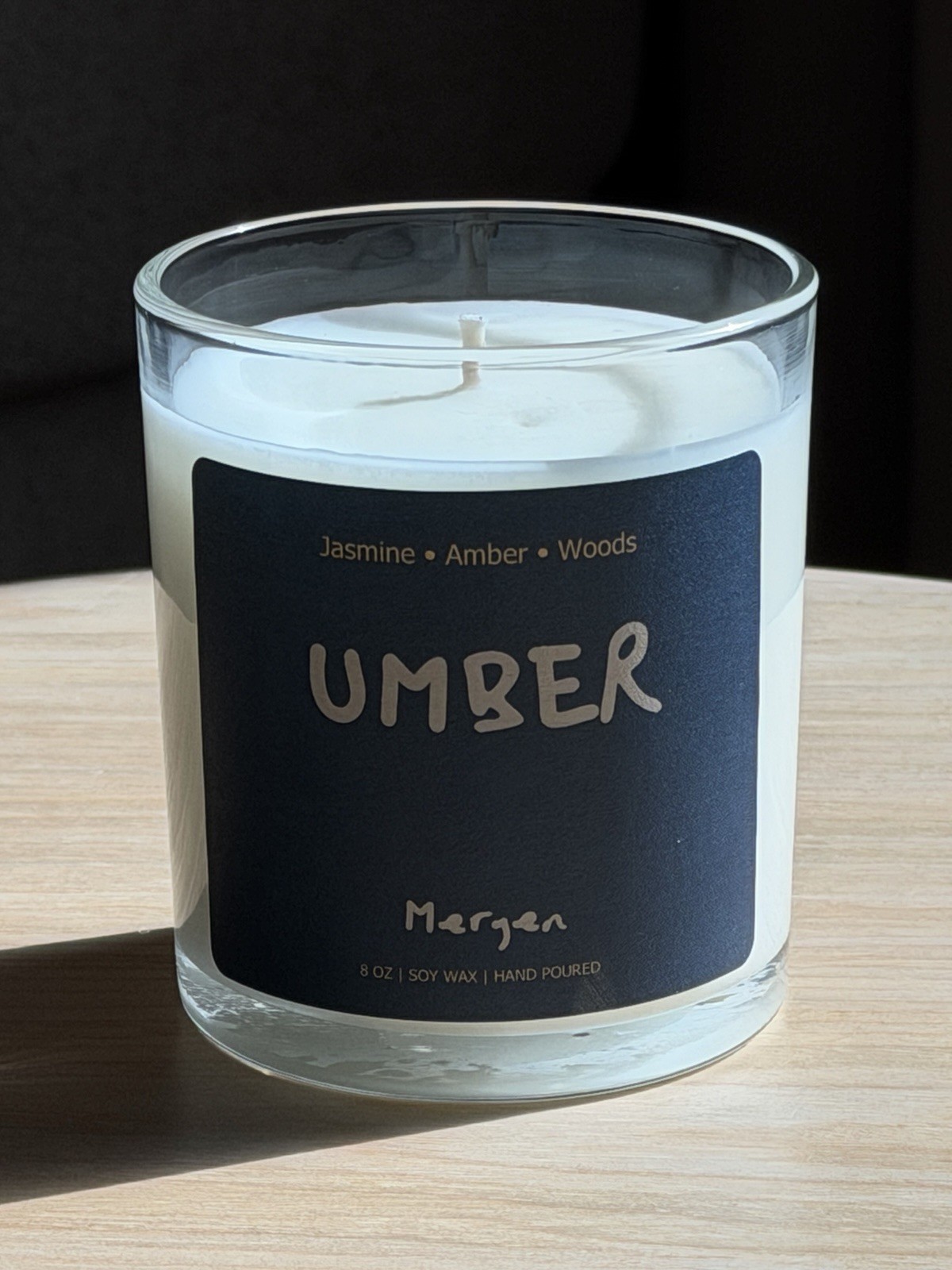 Scented 0 soy wax candle Hand Poured Candle Jasmine Amber Woods 8 oz Mergen