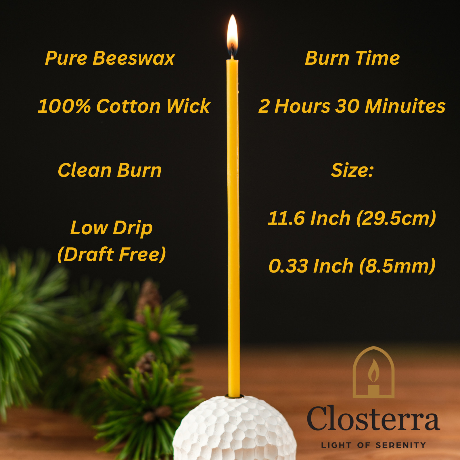 50 Pack Pure Beeswax Taper Candles 11.6″x0.33″ Slim Long Orthodox Church Prayer