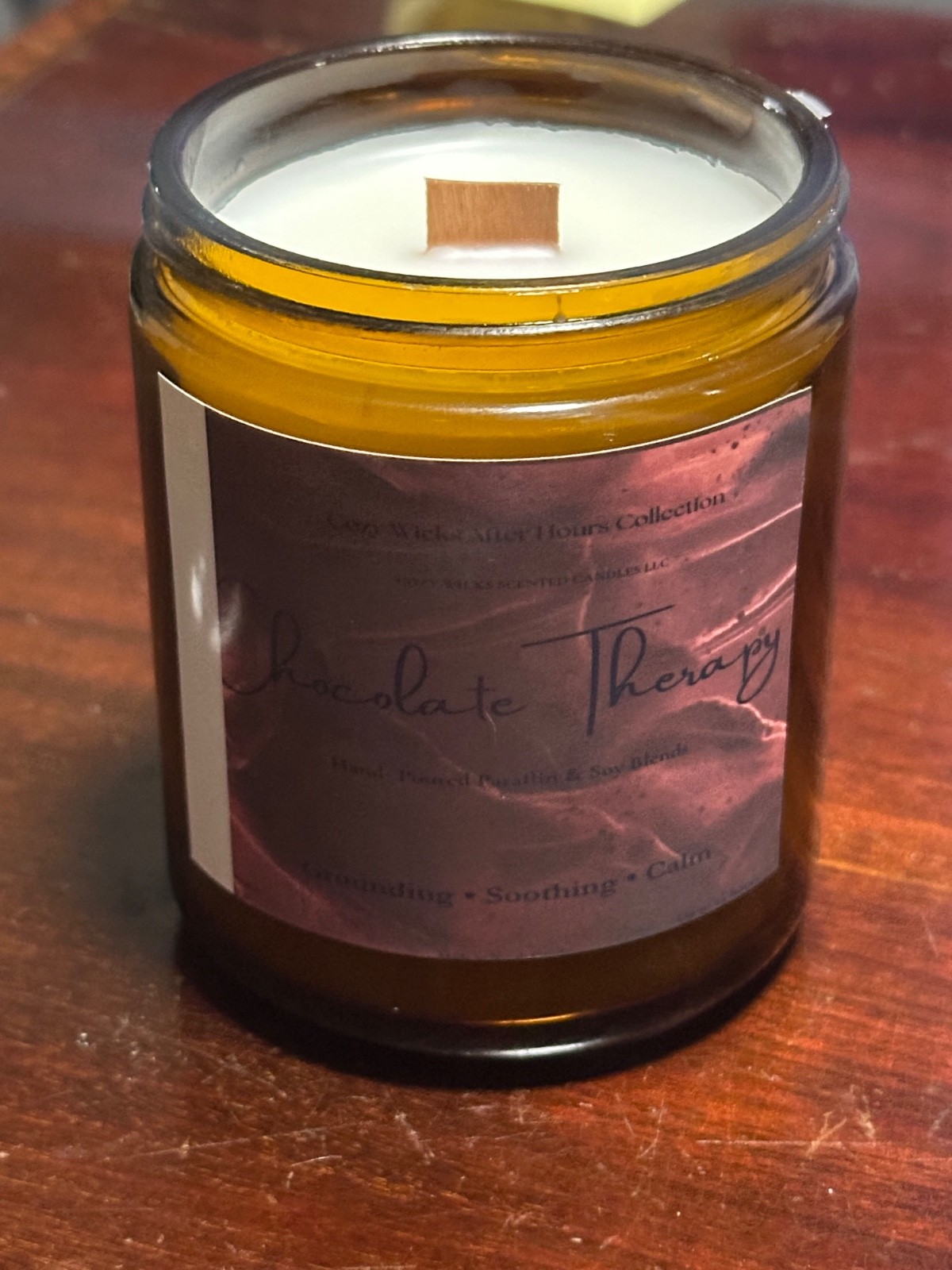 Chocolate Scented Candle 8 oz Handmade Wood Wick Chocolate Therapy New
