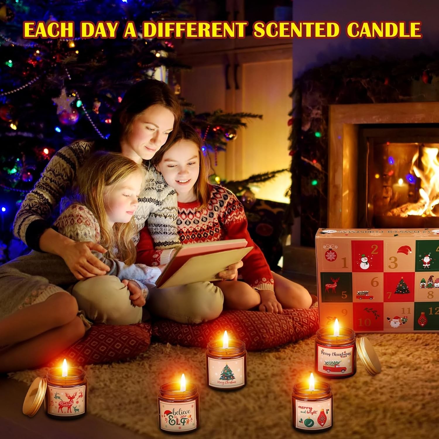 12 Pack Christmas Candles 12 Days of Advent Calendars Multicolor
