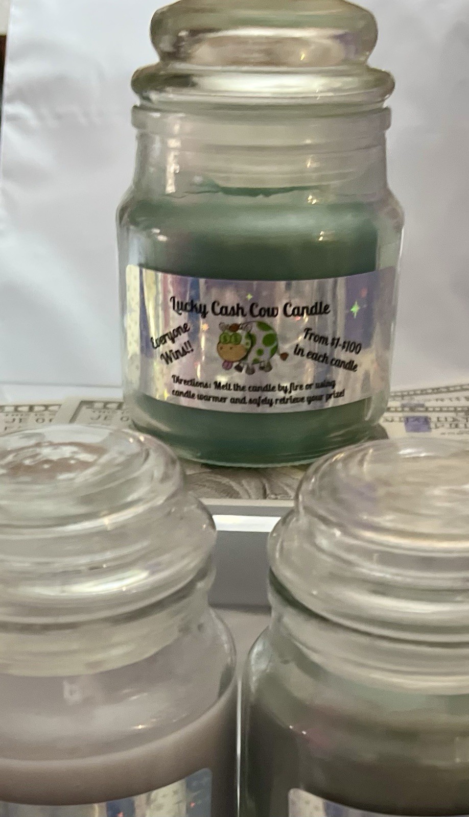 3oz. Lucky Cash Money Candle•REAL $ INSIDE•Candles CONTAINS from $1-$100