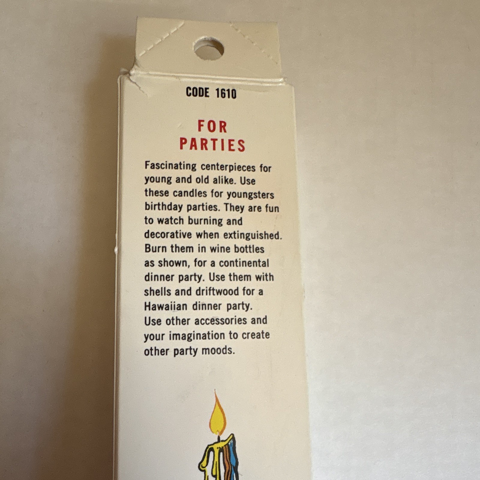 Vintage Color Wax & Candle Drip Candles 2-Pack 9 1/2in White/Multicolor Taper.