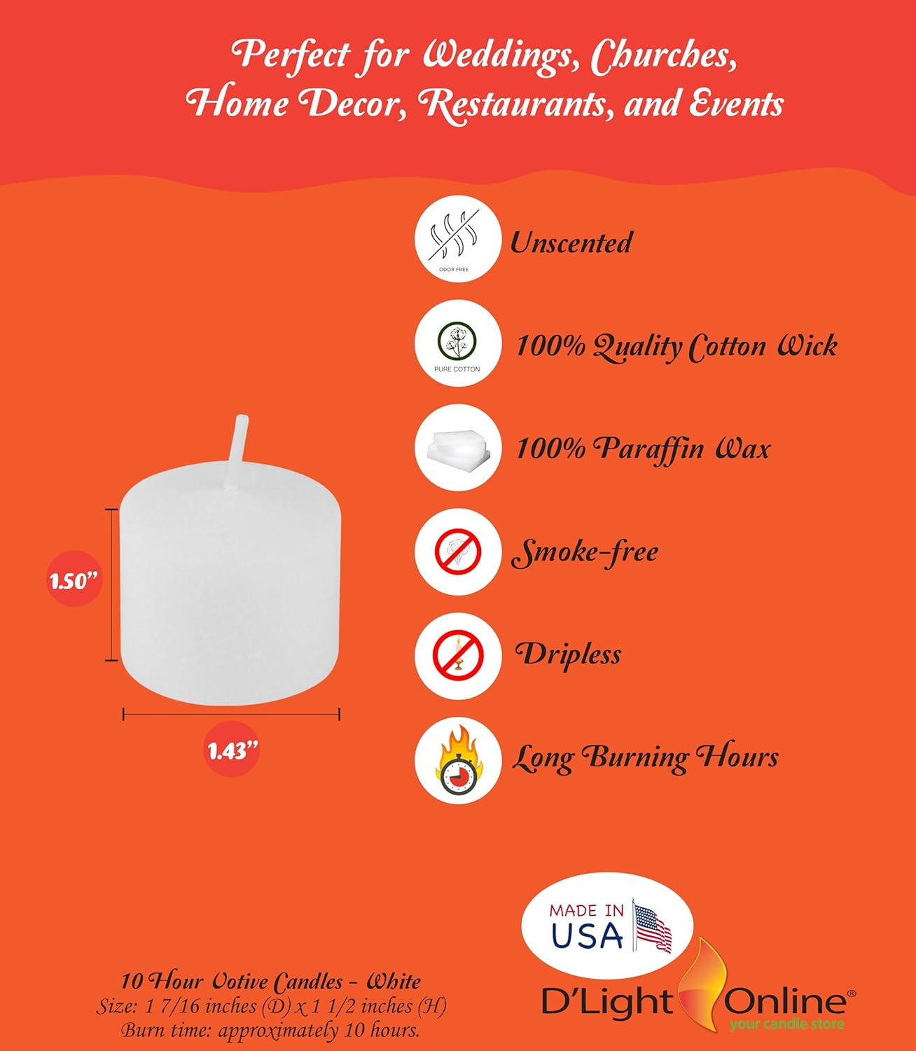 Long 10 Hour Burn Time Unscented Votive Candles – Small Candles for Birthdays, B