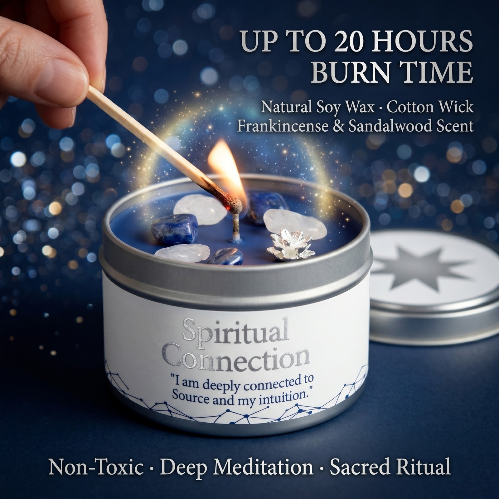 1 Pack EVODUCK Meditation Crystal Candle Lapis Lazuli Spiritual Gift 3 oz