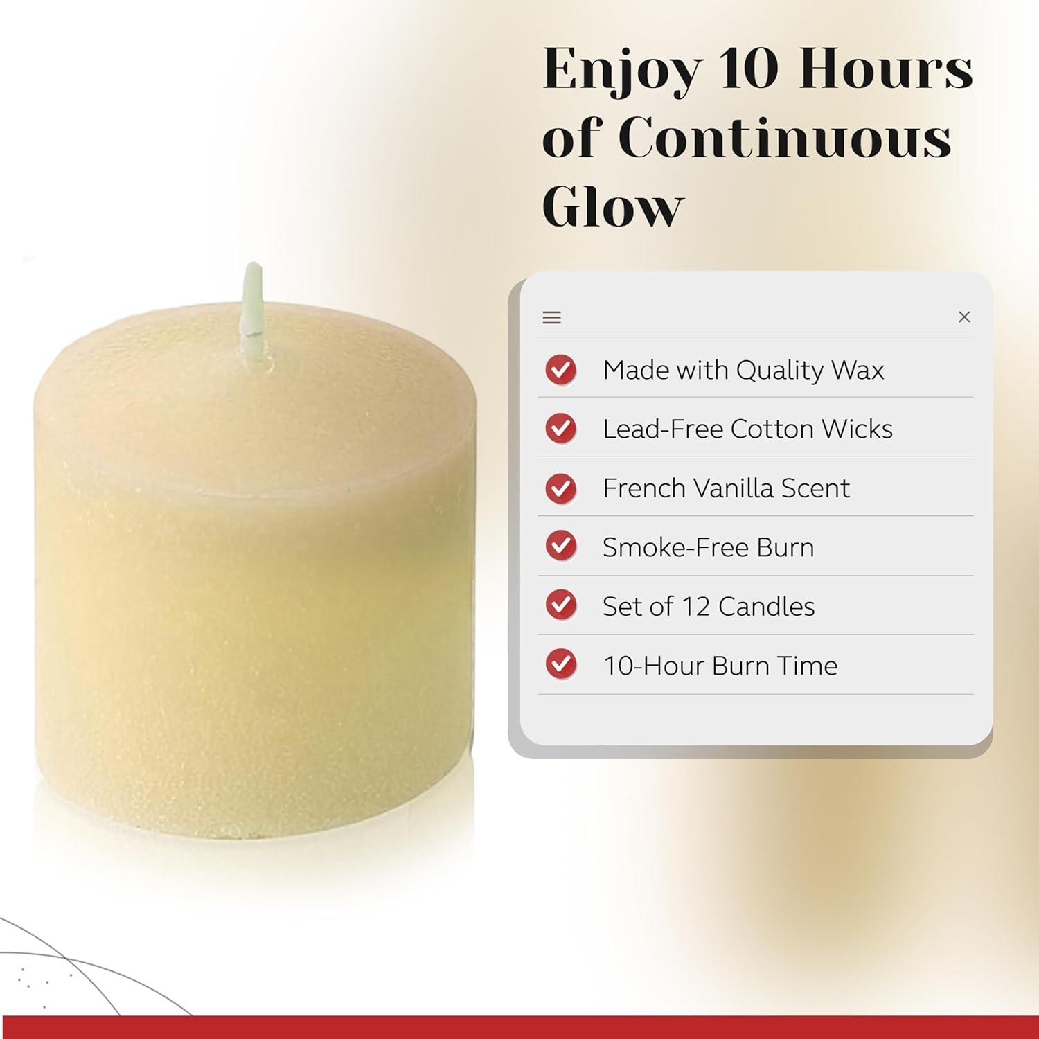 Luxurious French Vanilla Scented Votive Candles, 12-Pack, Perfect for Home Decor