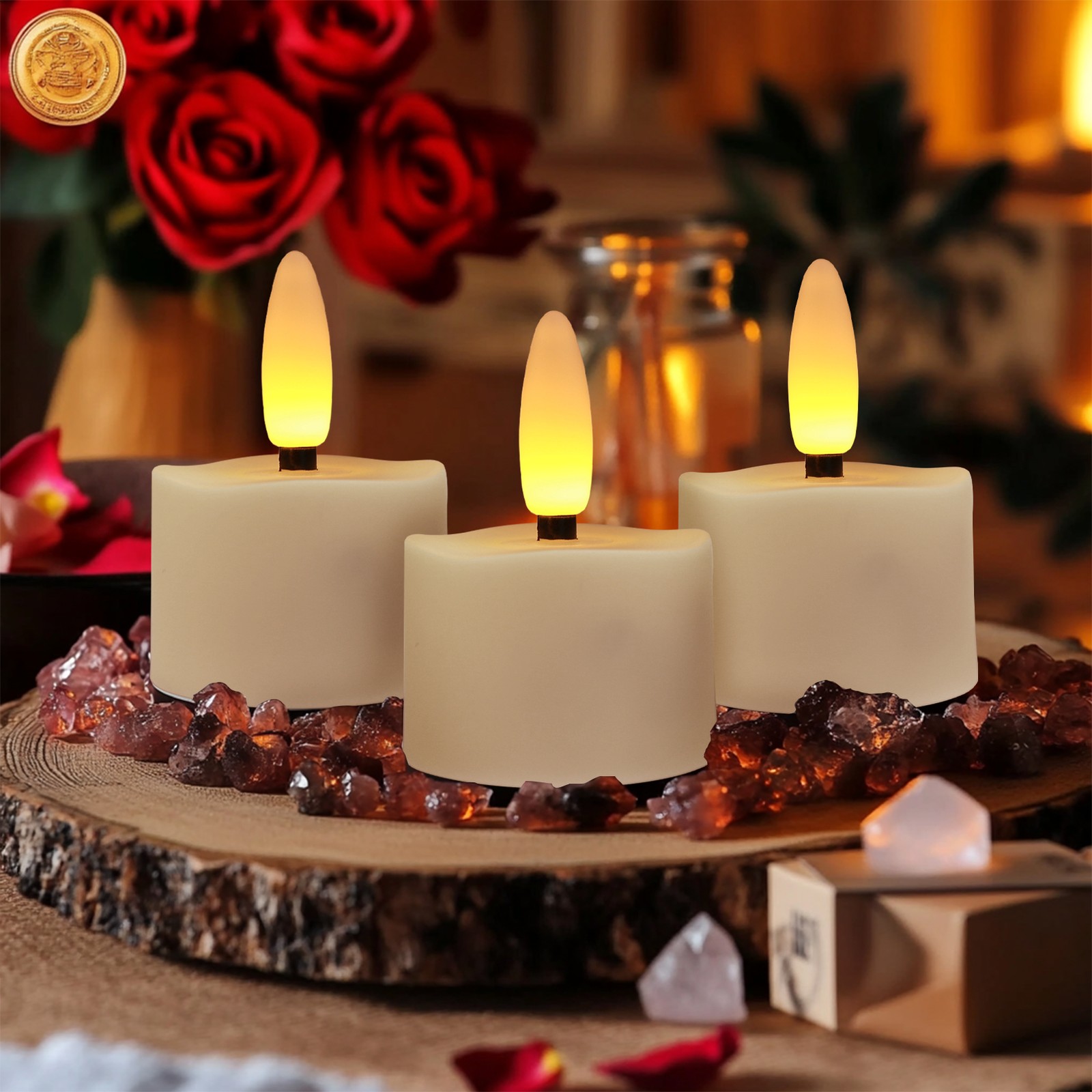 6/12x Rechargeable LED Tea Lights Flickering Flameless Candles with Timer Remote
