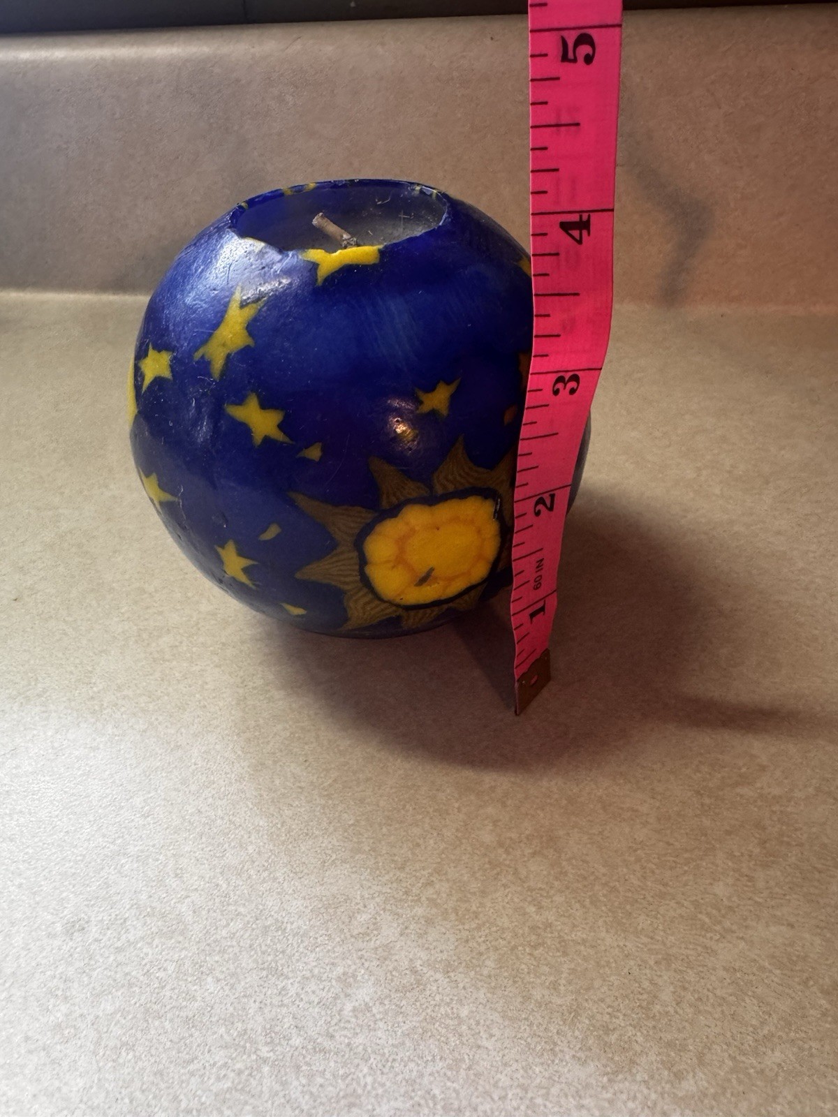 y2k celestial round candle 4in tall moon sun and stars