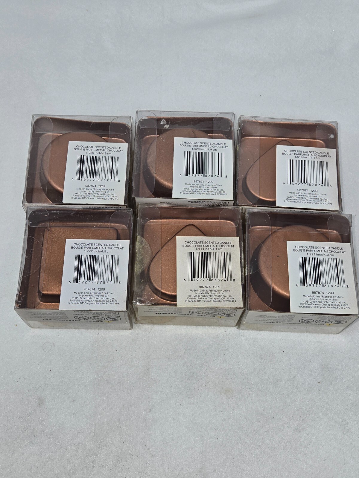 LOT OF 6 CHOCOLATE SCENTED CANDLE BOUGIE 1.6 INCH NEW IN BOX