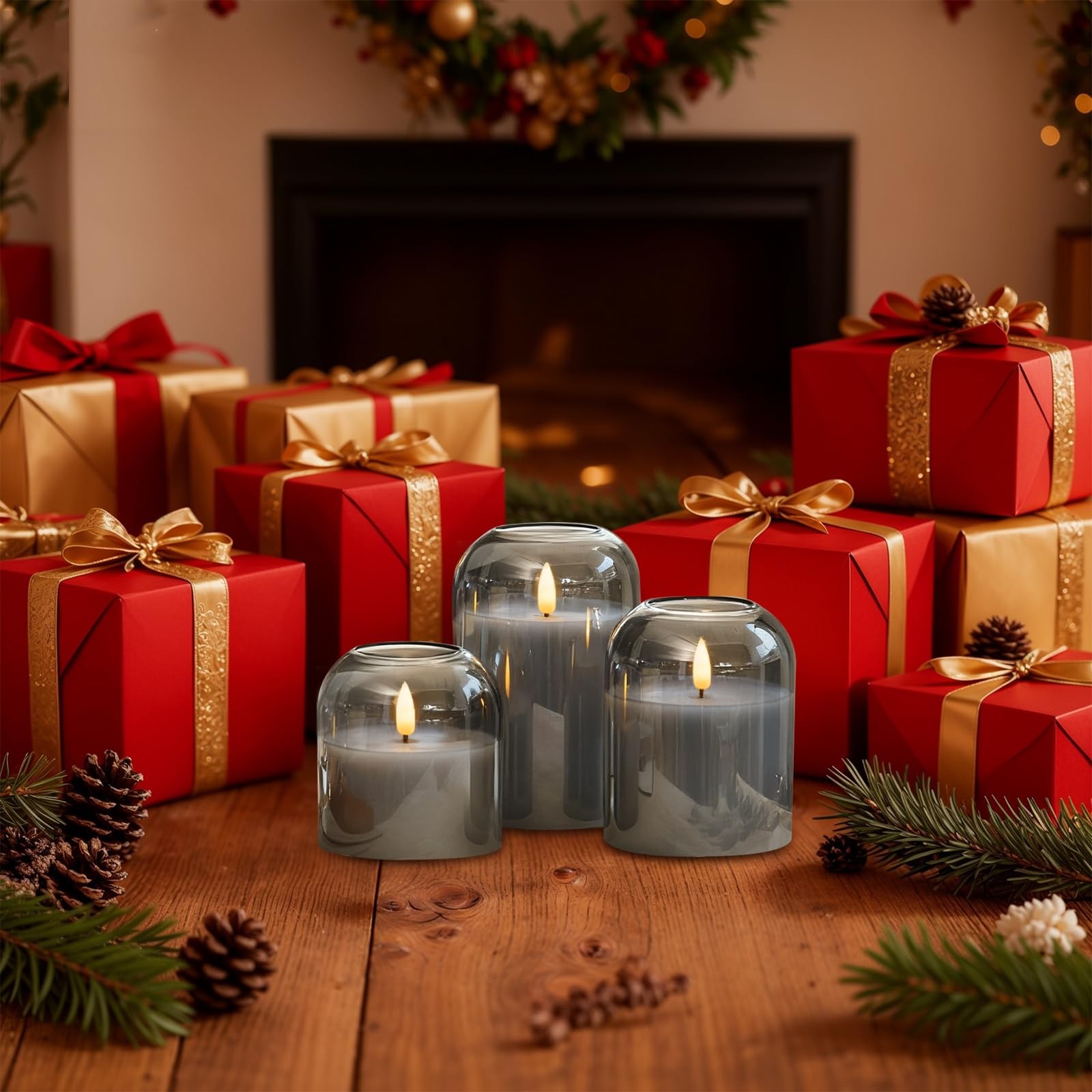 Homemory Glass Flameless Candles, Battery Operated Plliar Candles Realistic