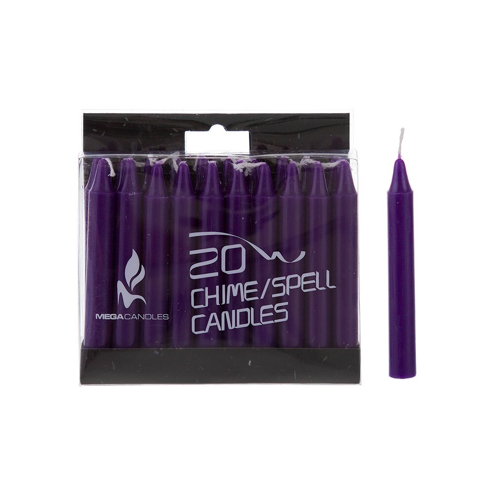 Mega Candles – Unscented 4″ Chime / Spell Taper Candles – Dark Purple, Set of 20
