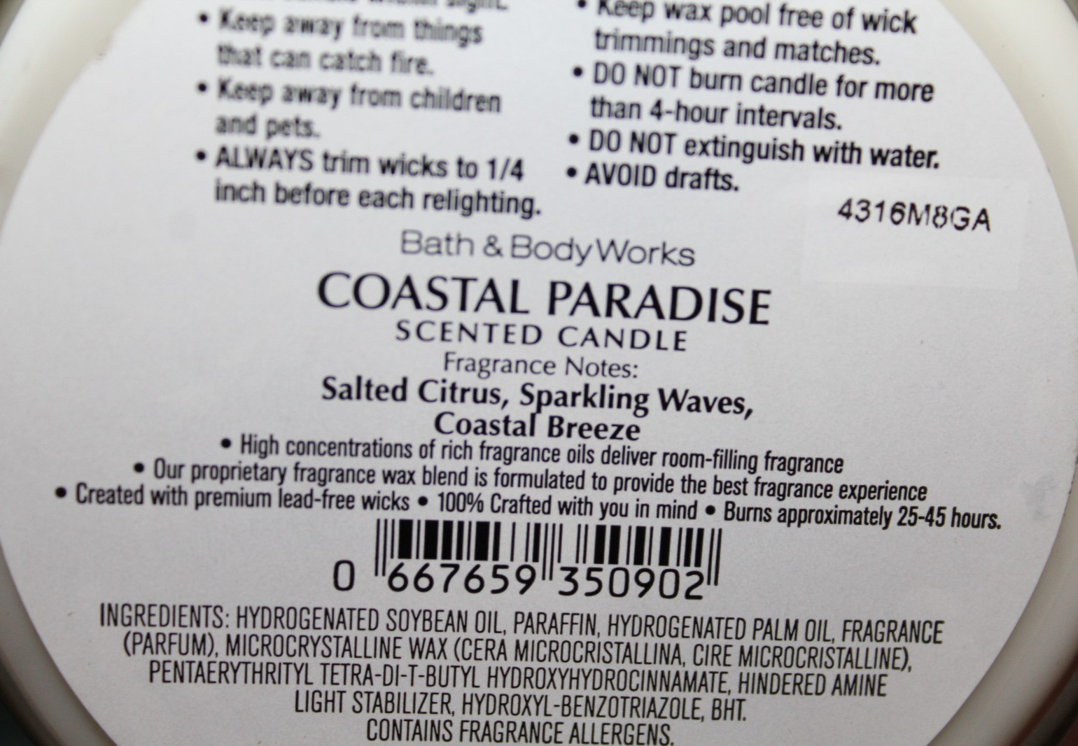 Bath & Body Works COASTAL PARADISE 3 Wick SCENTED Candle 25-45 Hrs New!