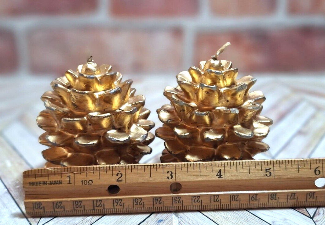 VTG. Two Pine Cone Shaped Candles Unscented ( 3in Tall x 2 1/2in Dia ) Unique
