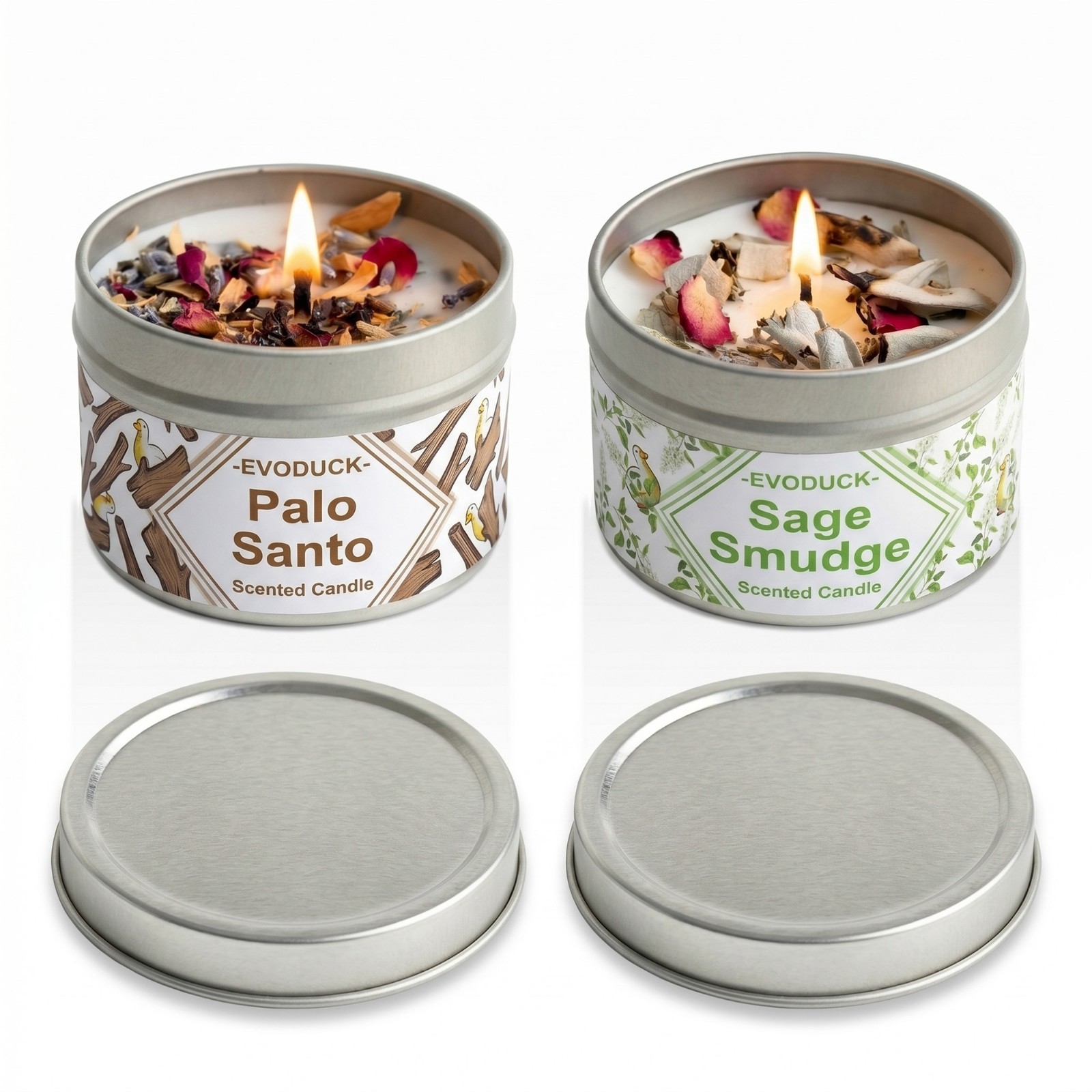 2 Pack Sage & Palo Santo Smudge Candle Soy Cleansing Dried Botanicals Gift Set