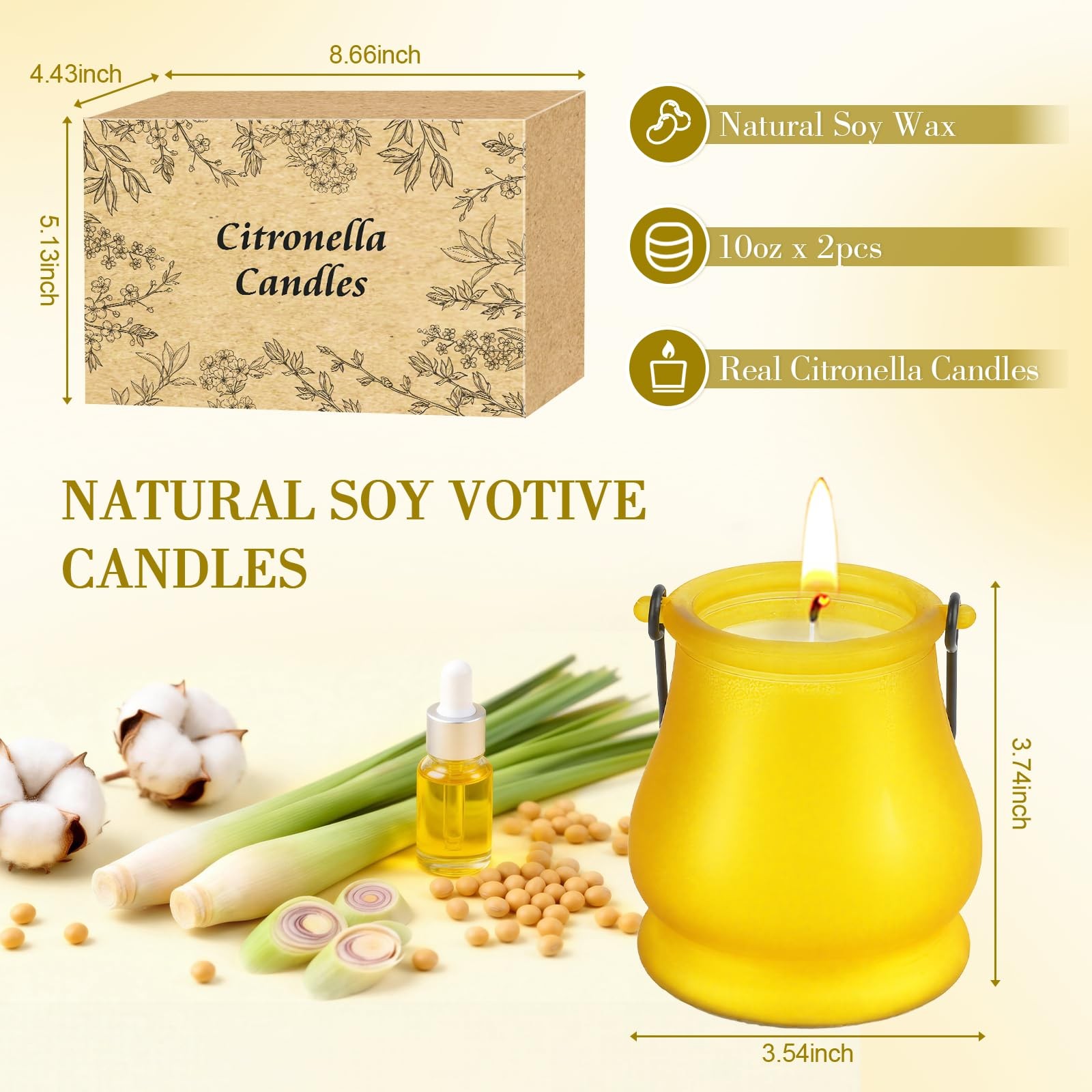 Citronella Candles Outdoor, 2 Pack 20oz Soy Wax Large Citronella Candles, 120…