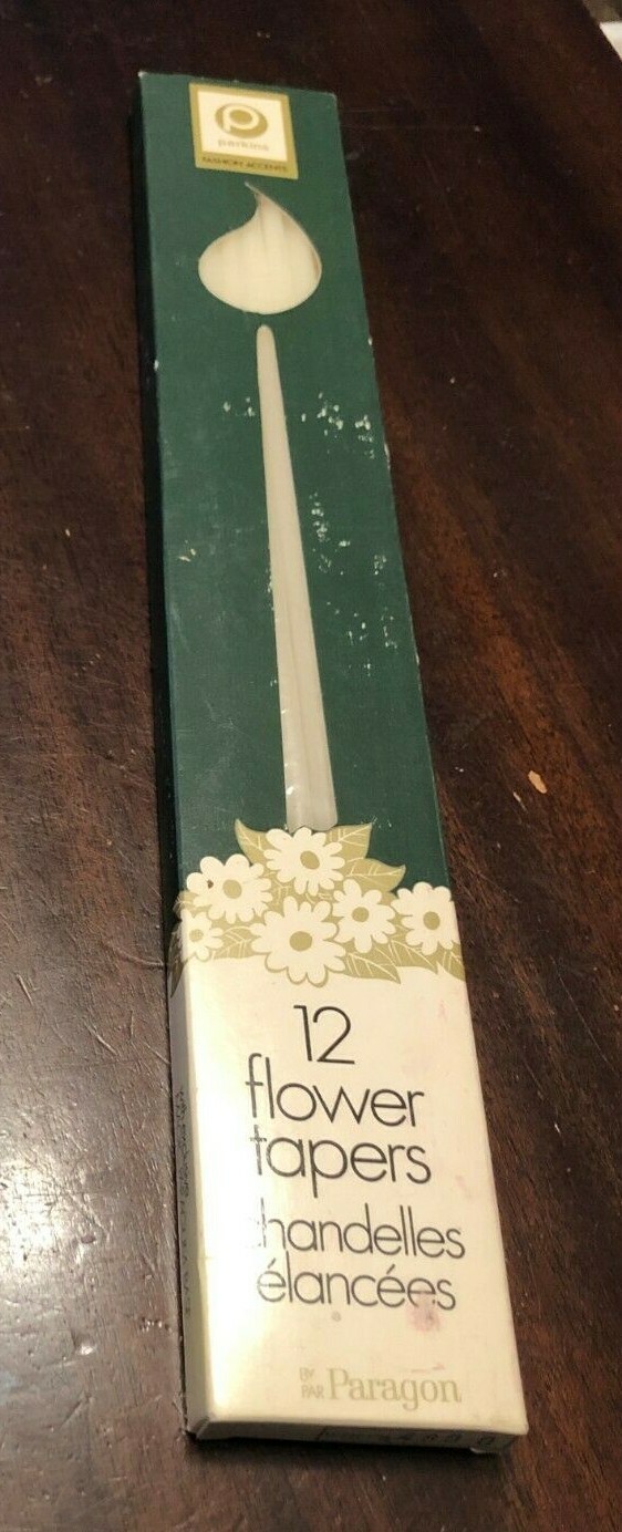 12 Vintage perkins Flower Tapers 16″ Candles White – Made in Canada – NIB