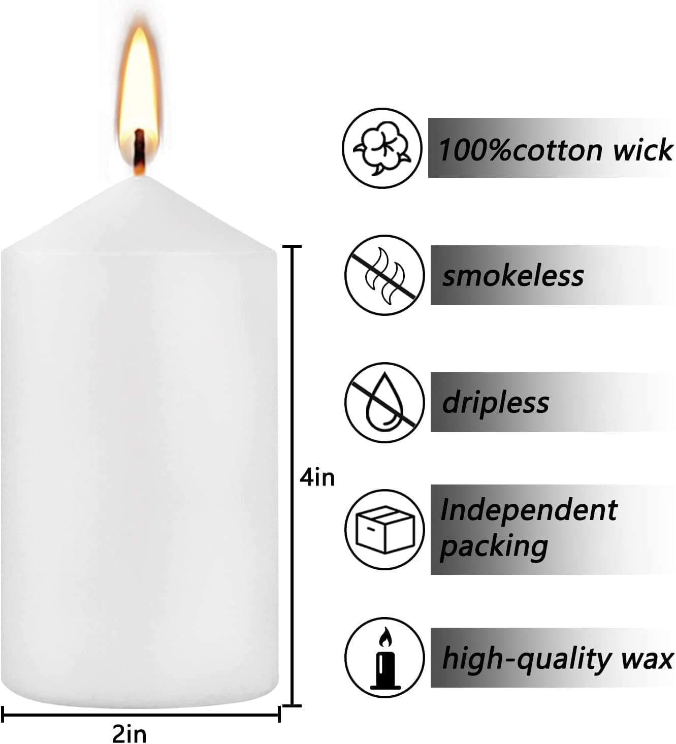 20 Pcs Pillar Candles Bulk Long Burning Wax Pillar Candles 2″ X 4″ Dripless Unsc