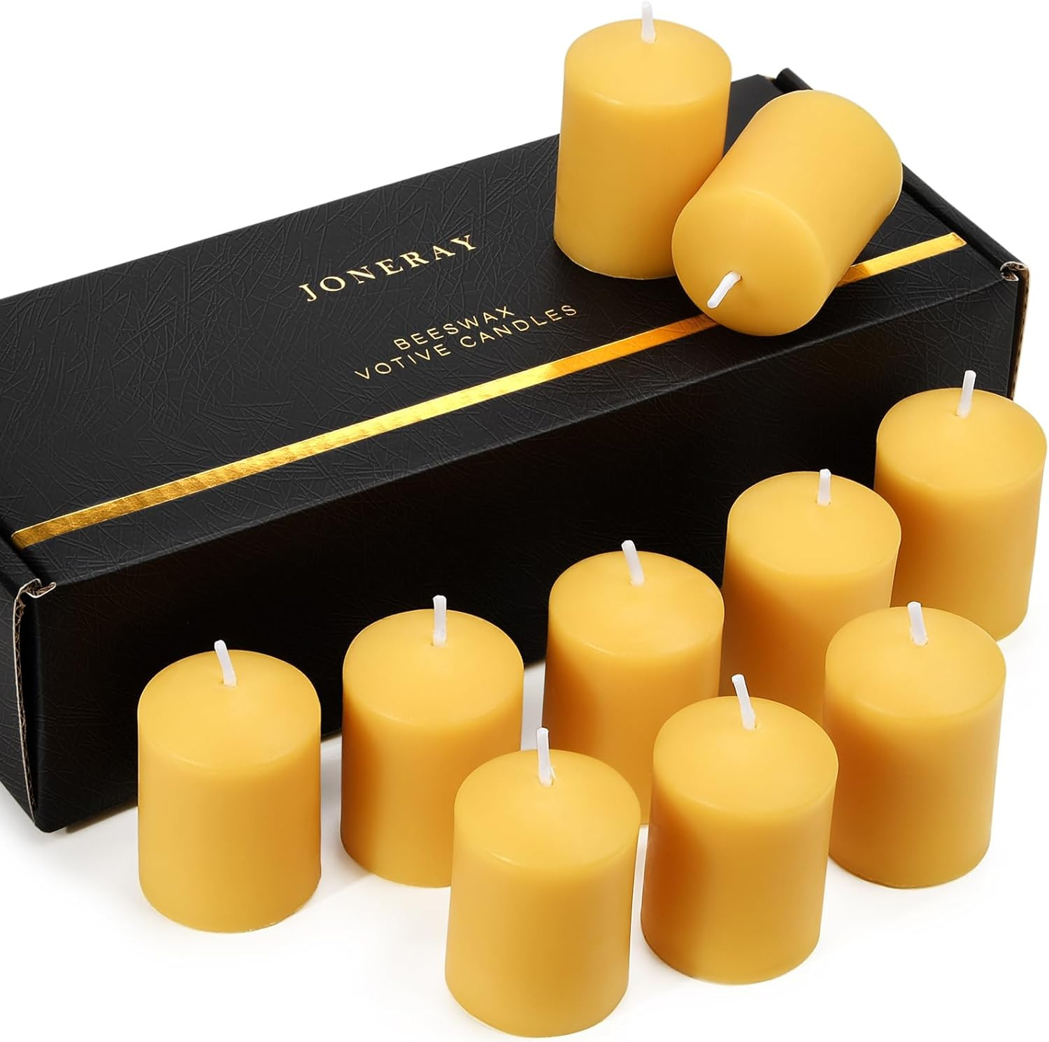 Beeswax Votive Candles Bulk-Pack of 10, Natural Unscented Beeswax Candles – 9 Ho