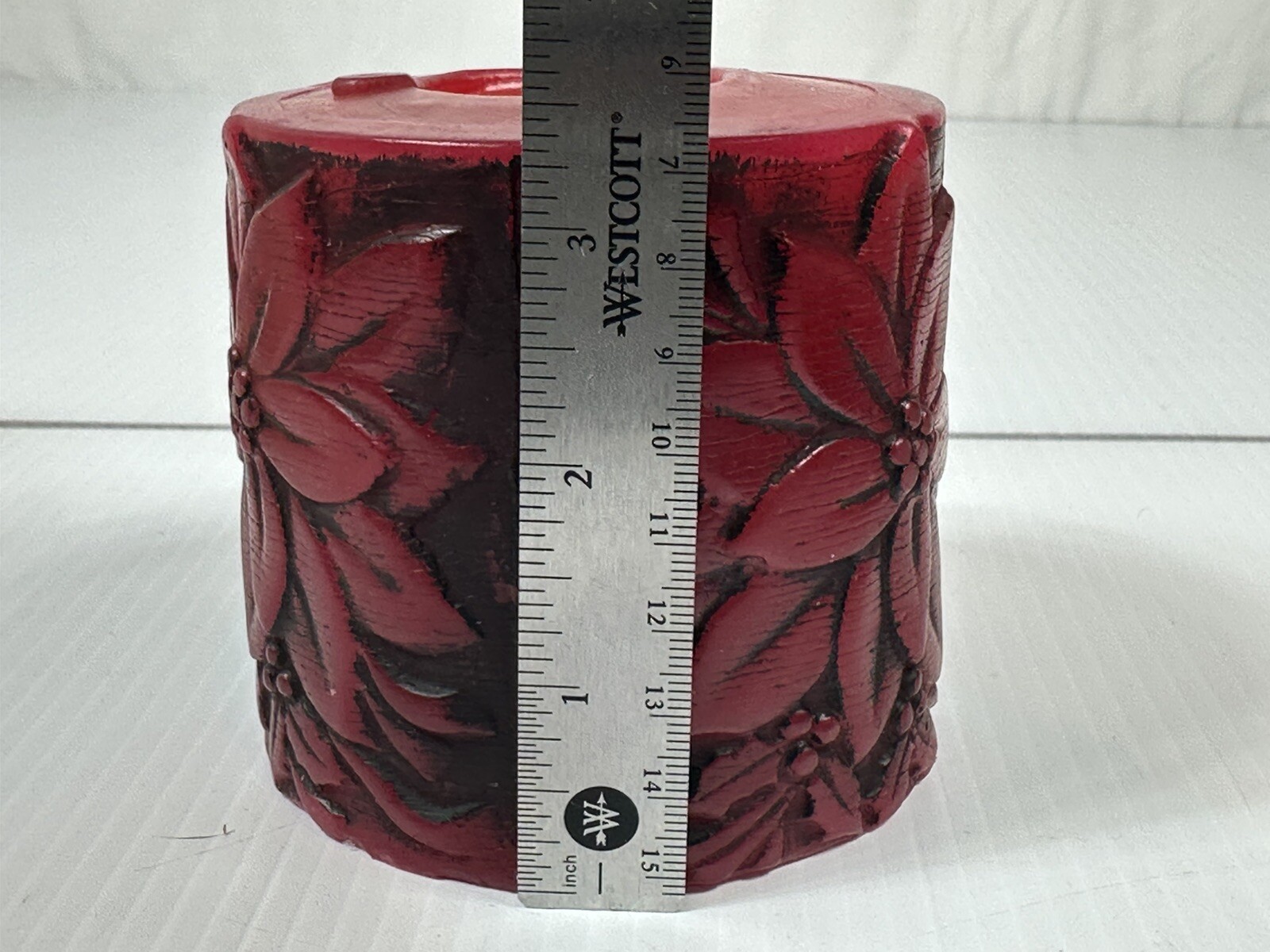 Vintage Poinsettia Pillar Candle Antique Red Floral Design Colonial Candle Box