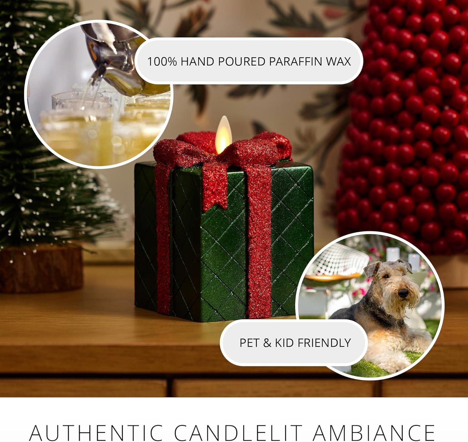 Flameless Candle with Flashing Red Ribbon Flame LED Candle (3 in. x 4.25 in.)