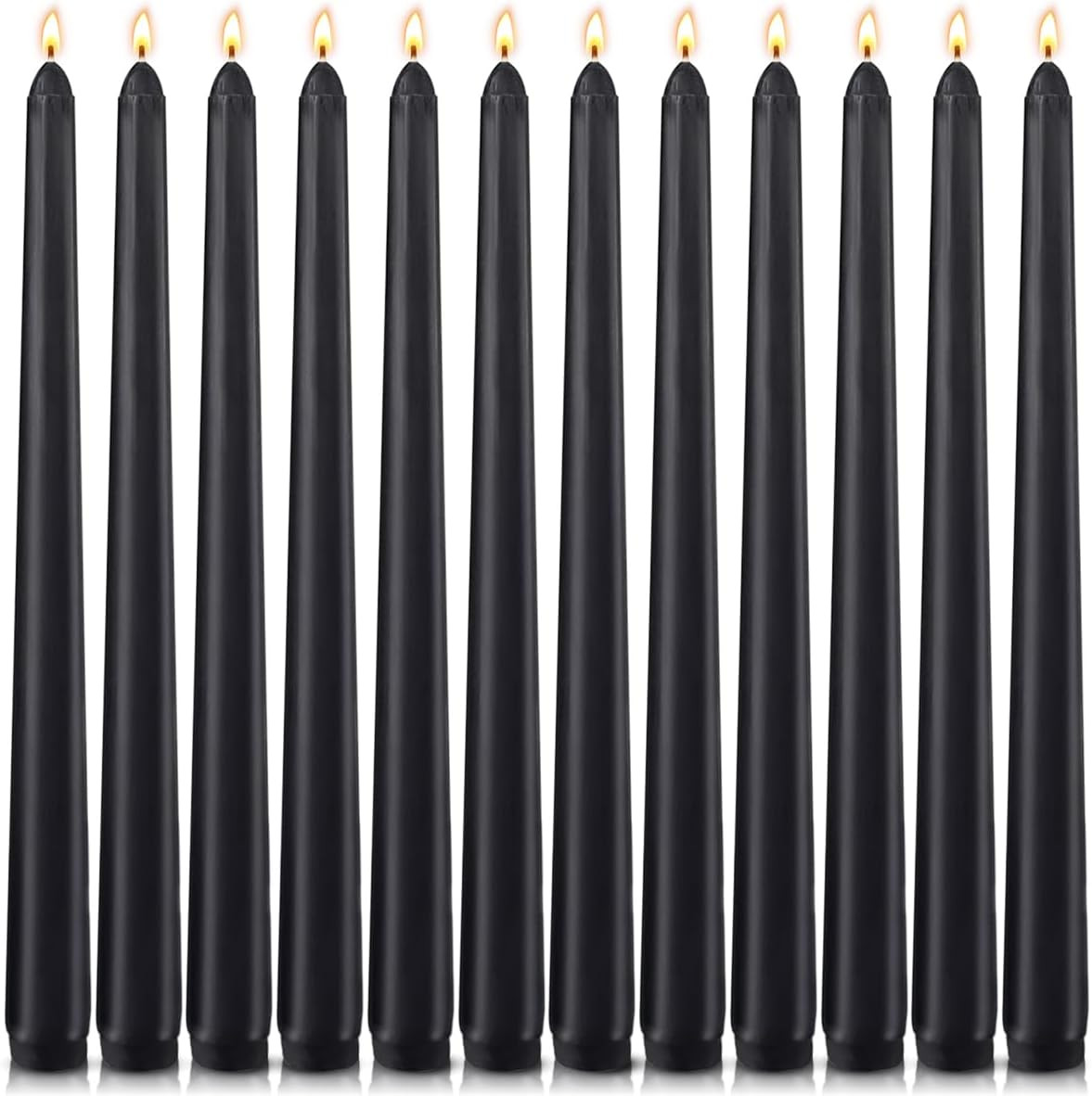 12-Pack Black Taper Candles, 10 Inch Unscented Dripless Candlesticks, Long-Lasti