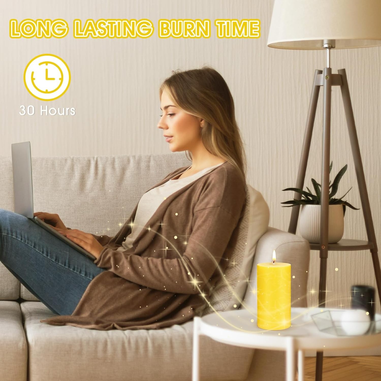 Large Lemongrass Candle, Lemongrass Scented Pillar Candle (2 inches x 4 inches)