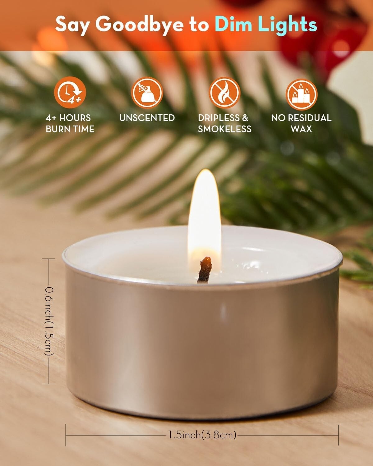 Tea Light Candles 100 Pack – Unscented, Smokeless, 4+ Hour Burn for Home Decor