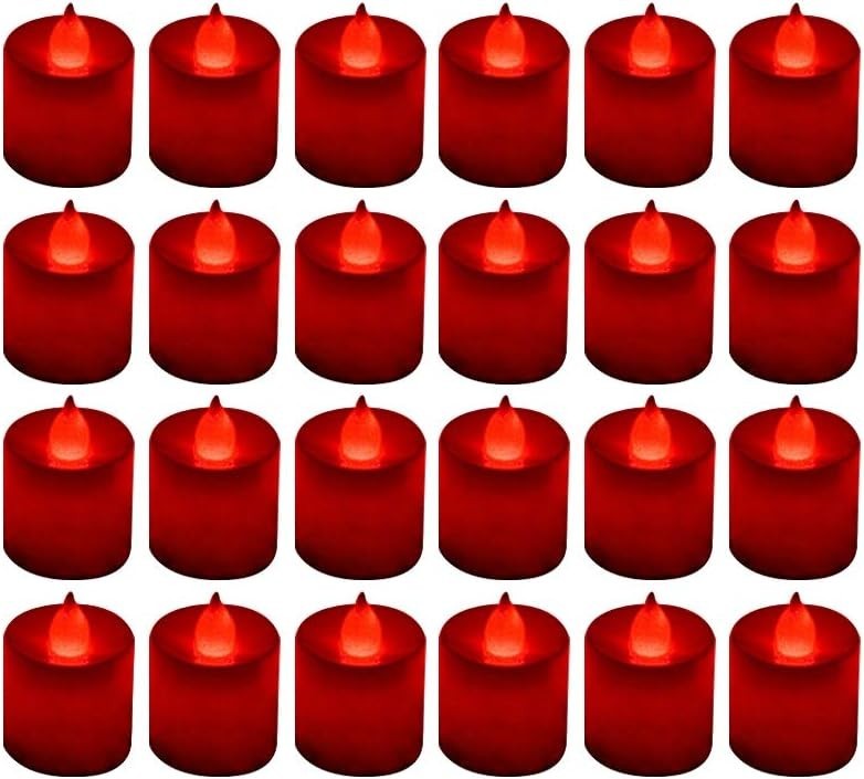 24 Pack Flameless LED Tea Light Candles, Flickering Red Battery Operated